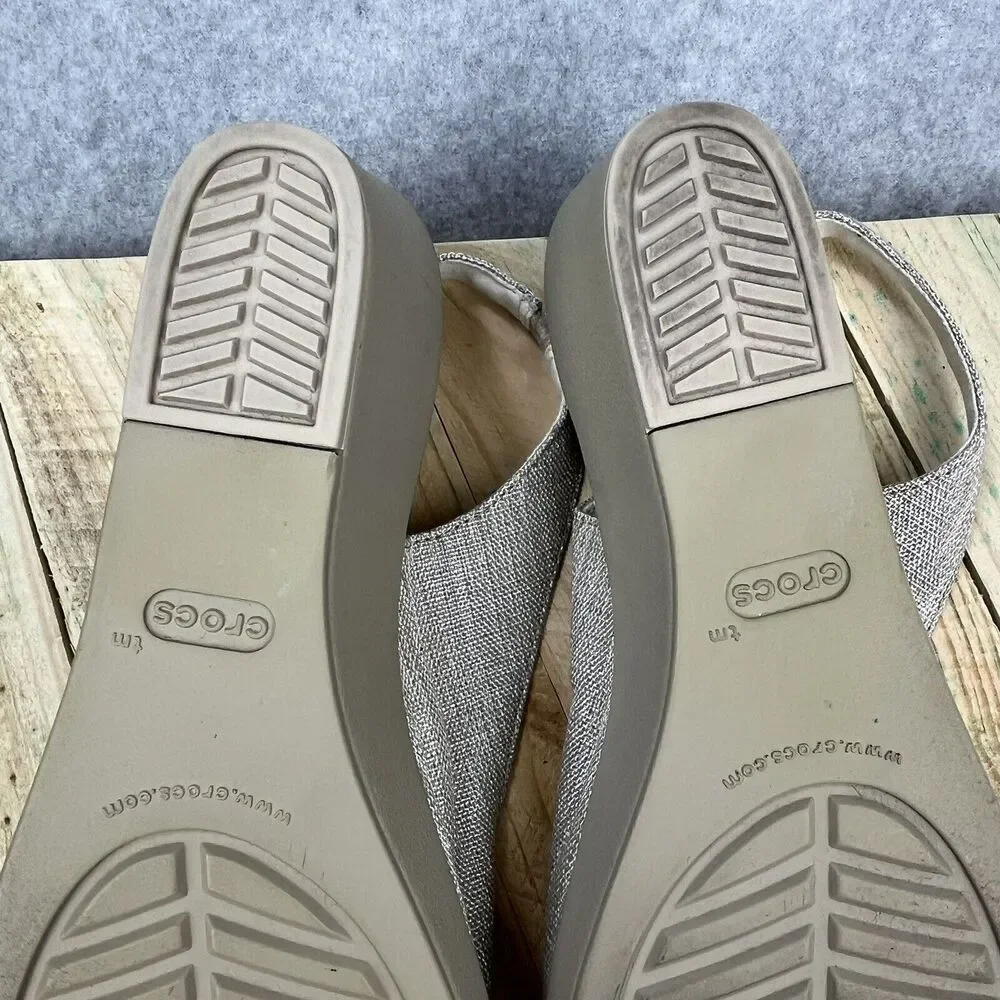 Crocs Leigh Ann Slingback Wedge Heels Womens Sz 10 Beige Fabric Sandals 205261